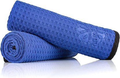 The Rag Company Dry Me A River, Professional Korean 70/30 Blend Microfiber Waffle-Weave Drying & Detailing Towels, Soft Suede Edges, 390 GSM, 20x40 Inches, Royal Blue, 2-Pack