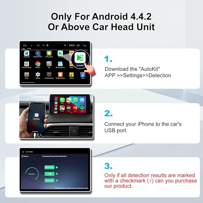 Carlinkit CCPA Wireless CarPlay & Android Auto Adapter, Only for Car with Android Head Unit 4.4.2+, 5.8GHz Dongle with Built-in APK App, Support Wireless Connect & Screen Mirroring, OTA Upgrade