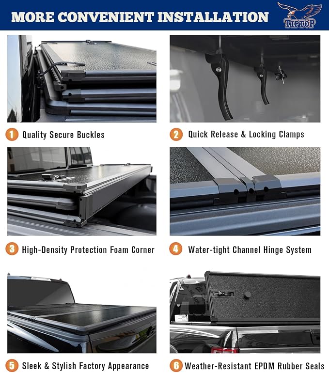 TIPTOP Tri-Fold Hard Tonneau Cover Truck Bed FRP On Top for 2022 2023 2024 2025 2026 Ford Maverick 4.5ft Bed (54.4") | TPM3 |