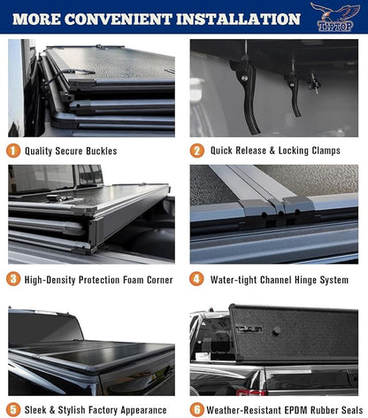 TIPTOP Tri-Fold Hard Tonneau Cover Truck Bed FRP On Top for 2022 2023 2024 2025 2026 Ford Maverick 4.5ft Bed (54.4") | TPM3 |