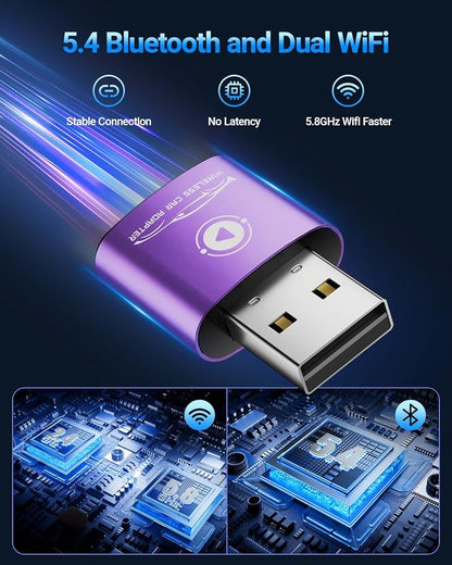vnilrgle Wireless CarPlay Adapter for Apple iPhone（2026 Upgraded） Mini Design, Plug & Play CarPlay Dongle Converts Wired to Wireless, Auto Connect Fast and Stable with USB-C(Purple)