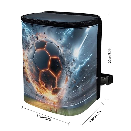 Talayituse Soccer Ball Lightning Print Car Trash Can with Lid, Leak Proof Auto Trash Bag Hanging Vehicle Garbage Can Multipurpose Storage Container for Back Seat Road Trip