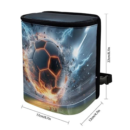 Talayituse Soccer Ball Lightning Print Car Trash Can with Lid, Leak Proof Auto Trash Bag Hanging Vehicle Garbage Can Multipurpose Storage Container for Back Seat Road Trip