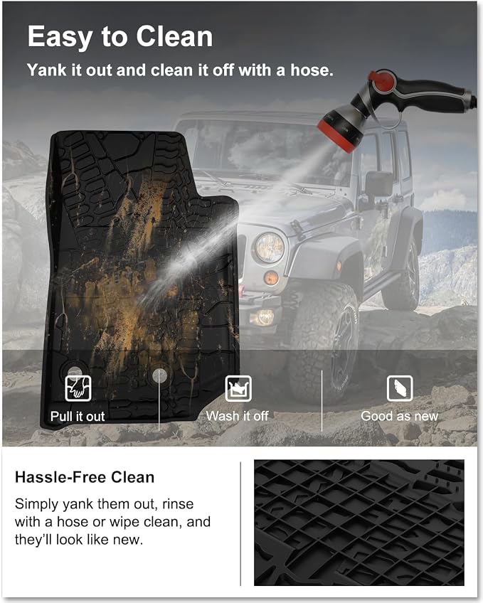 KIWI MASTER Floor Mats for 2014-2018 Jeep Wrangler JK 4-Door, OEM Replacement 82213860, Custom Fit All Weather Car Mats, Heavy Duty TPE Floor Liners, Front & Rear 2 Row, Black