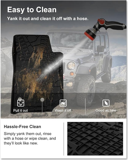 KIWI MASTER Floor Mats for 2014-2018 Jeep Wrangler JK 4-Door, OEM Replacement 82213860, Custom Fit All Weather Car Mats, Heavy Duty TPE Floor Liners, Front & Rear 2 Row, Black