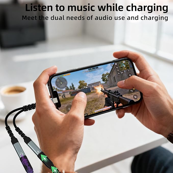 USB C Splitter(2in1)Type C to Headphone Adapter for Iphone 17 16 15 Pro Max Charger Cable Jack DAC Audio Dongle Dual Charging Aux Cord for Apple Fast Multi Port Car Headset Compatible for Samsung S25