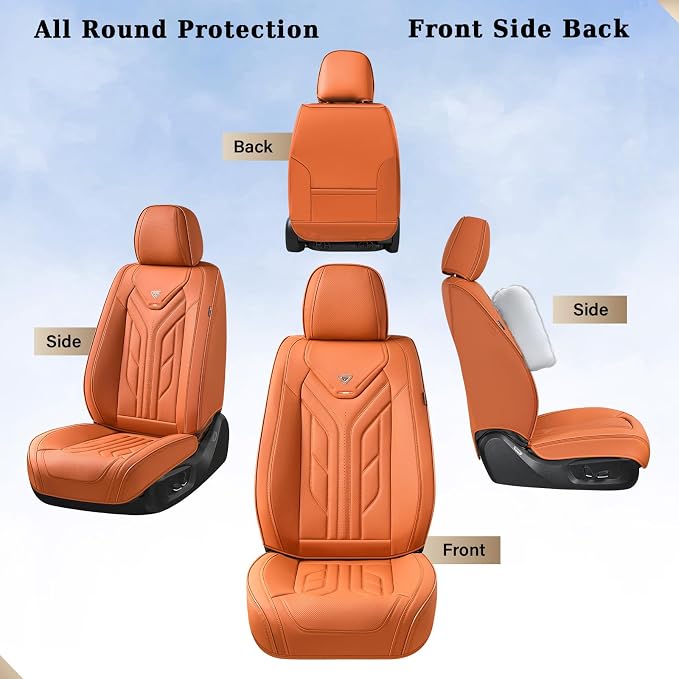 Coverado Car Seat Covers Full Set, Automotive Seat Covers Car Seat Protector Car Seat Cushion, Waterproof Leather Seat Covers for Cars, Universal Fit for Most Sedans SUV Pick-up Truck(Orange)