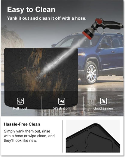 KIWI MASTER Floor Mats & Cargo Mat for 2014-2023 Jeep Cherokee (Not Grand Cherokee), Custom Fit All Weather Car Mats, Heavy Duty TPE Floor Liners, Front & Rear & Tray Trunk Mat Set, Black