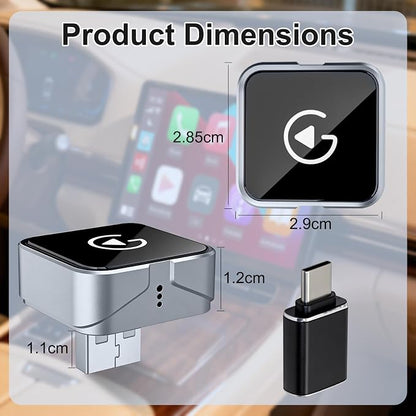 Wireless CarPlay Adapter, 2026 Upgraded Wired to Wireless for Apple CarPlay & Android Auto, USB-C/Type-C, Car Play Adapter, Plug and Play, Stable Connection & No Latency (Silver)