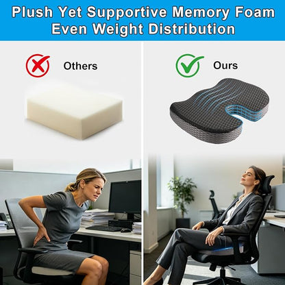 Car Seat Cushion for Driving Comfort & Support - Premium Memory Foam Seat Pad with Breathable Washable Cover, Non-Slip Bottom, Road Trip Essentials for Car Seats