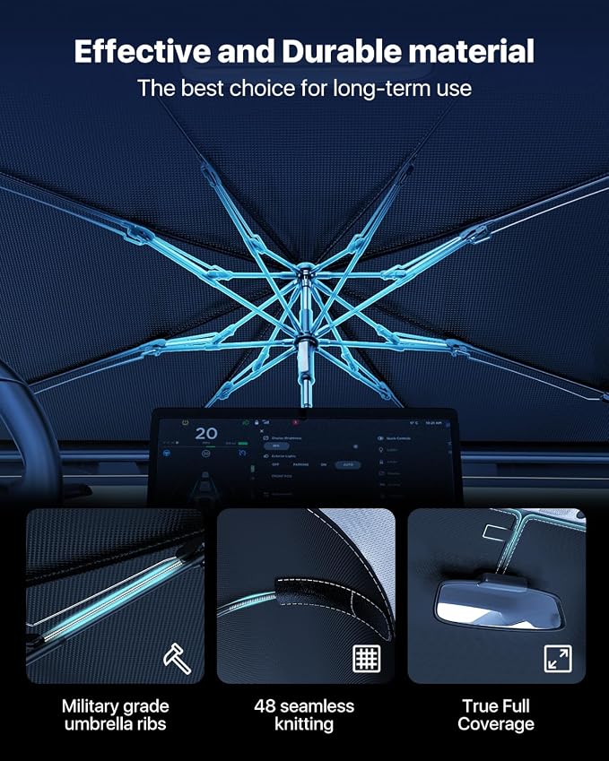 Upgrade Nmoiss Windshield Sun Shade Umbrella for Car Vinyl Coating Protect Car from Sun Rays & Heat Damage Keep Cool and Protect Interior Small (53" L x 29" W)