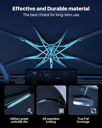 Upgrade Nmoiss Windshield Sun Shade Umbrella for Car Vinyl Coating Protect Car from Sun Rays & Heat Damage Keep Cool and Protect Interior Small (53" L x 29" W)