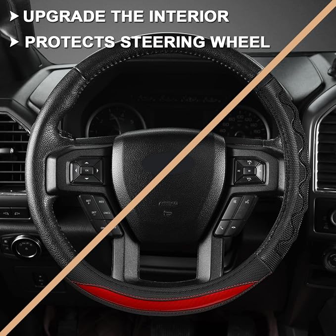 GIANT PANDA Car Steering Wheel Cover for Ford F150 F250 F350 Expedition 15.5-16 inches - Red