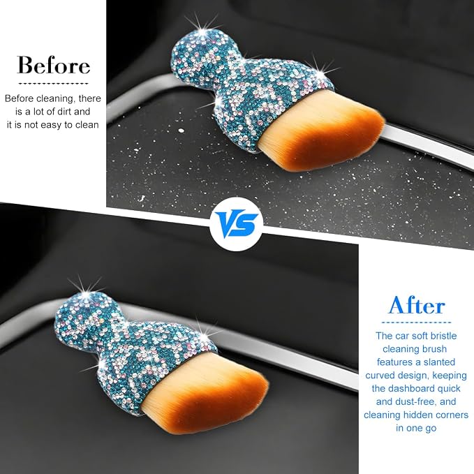 Bling Car Detailing Brush, Crystal Rhinestone Non-Scratch Vehicle Cleaning Dust Brush for Air Vent & Dashboard, Soft Bristles Automotive Interior Cleaning Tool, Universal Fit (Multicolor)