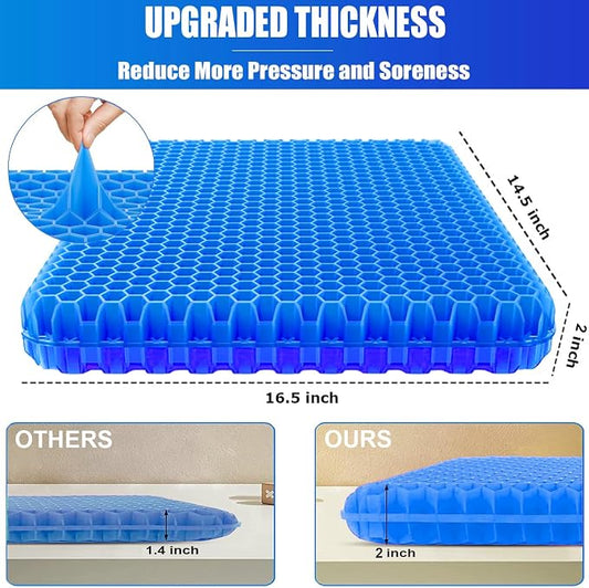 Gel Seat Cushion for Long Sitting Pressure Relief(Extra Thick＆Soft) -Wheelchair Cushion for Pressure Sores - Coccyx, Sciatica & Tailbone Pain Relief Cushion- Non-Slip Butt Pillow for Office,Home,Car
