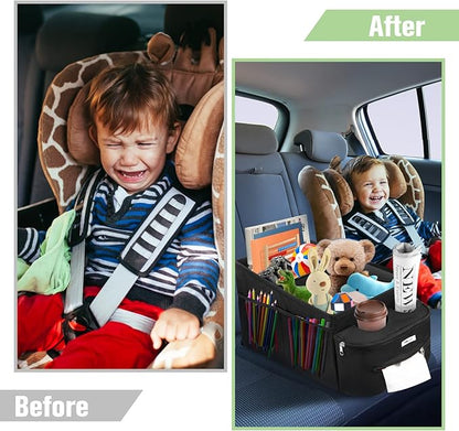FUNNy elf Passenger Seat Organizer, Collapsible Car Storage with Partitions & 4 Cup Holders for Front or Back Seat