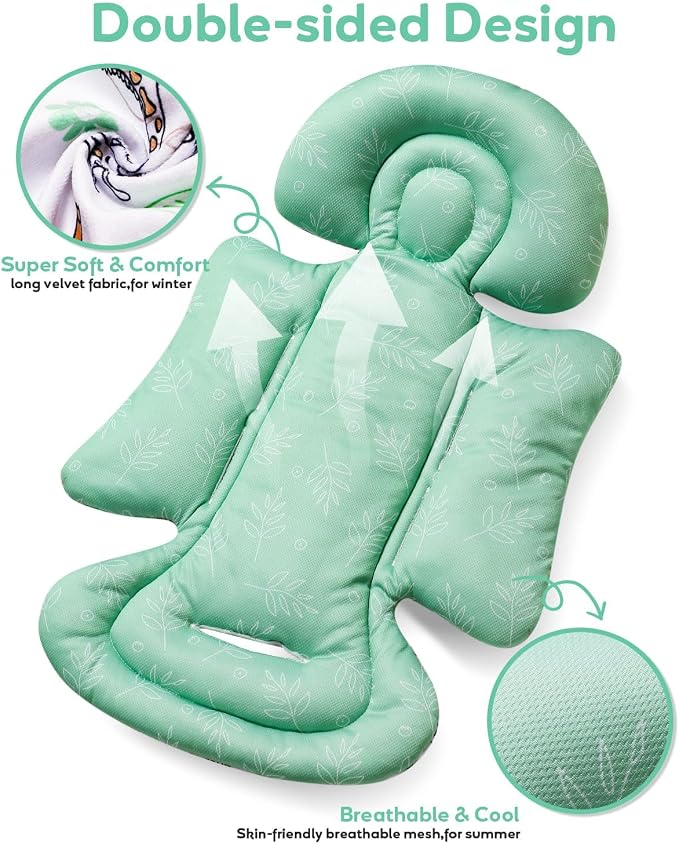 Infant Car Seat Insert, Enlarged Head Support For Baby Carseat, Reversible Newborn Insert With 3 Strap Covers, 2-in-1 Baby Car Seat Cushion for Stroller, Swing, Bouncer, Rocker - Blue Giraffe