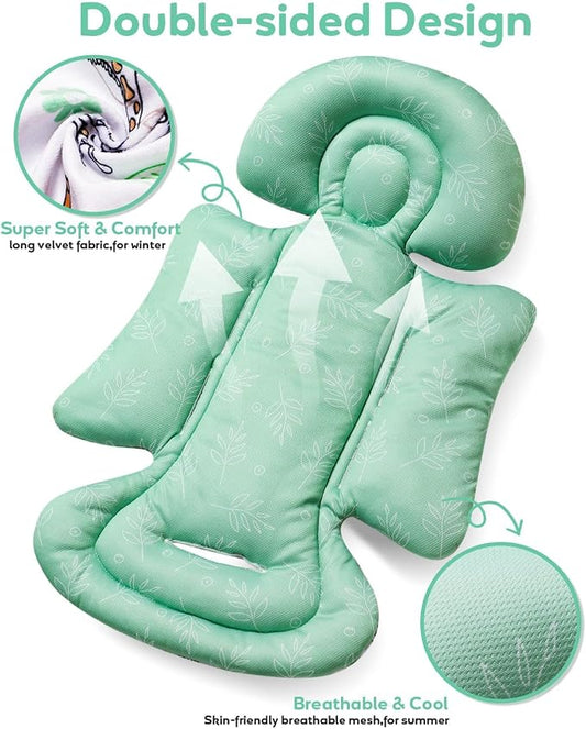 Infant Car Seat Insert, Enlarged Head Support For Baby Carseat, Reversible Newborn Insert With 3 Strap Covers, 2-in-1 Baby Car Seat Cushion for Stroller, Swing, Bouncer, Rocker - Blue Giraffe