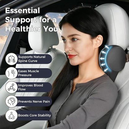 Coverado Car Headrest Pillow, Ergonomic Memory Foam Car Neck Pillow for Driving Seat with Adjustable Strap, Soft PU Leather Breathable Removable Cover Neck Support for Neck Pain Relief
