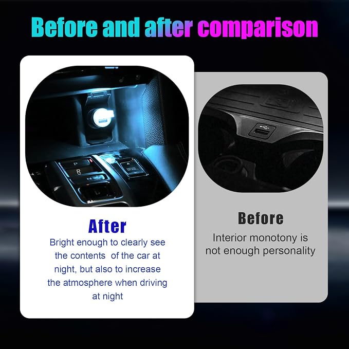 4 PCS USB LED Car Interior Atmosphere Lamp, Portable Mini LED Night Light, Plug-in USB Interface Trunk Ambient Lighting Kit, Universal Interior Car Accessories (2 Blue+2 Ice Blue)