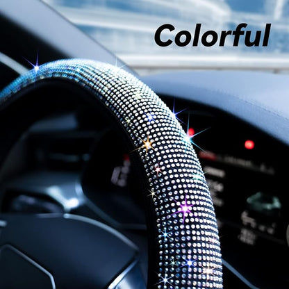 Bling Steering Wheel Cover, Rhinestone Steering Wheel Cover with Crystal Diamond for Women, Sparkling Car Wheel Protector Universal Fit 14-15 inches - Colorful