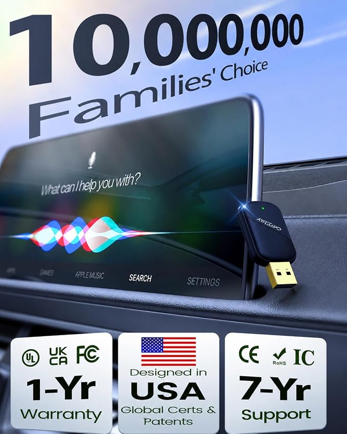 Wireless CarPlay Adapter for iPhone - Wired to Wireless CarPlay Dongle with USB-A/USB-C, Gold-Plated USB, Low Latency, Auto Reconnect, Mini Plug & Play Adapter for OEM Wired Cars 2016+