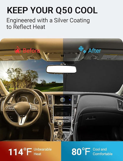 Proadsy 2026 Upgrade Front Windshield Sun Shade Foldable Sunshade Protector Custom Fit 2014-2024 Infiniti Q50 Sedan Accessories