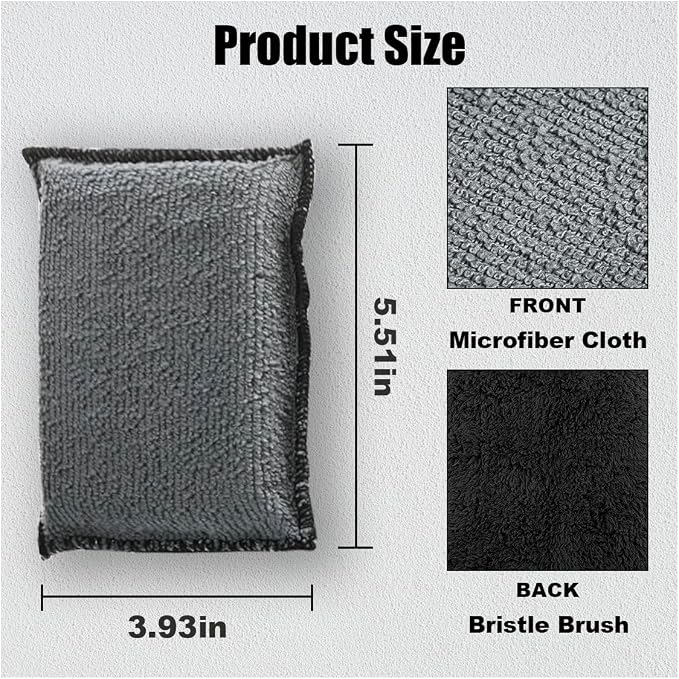 3PCS 5"×3" Car Interior Scrubbing Sponges, Microfiber Car Wash Sponges, Auto Detailing Scrub Pads, Interior Cleaning Sponges for Car Leather, Plastic, Vinyl, Upholstery (Gray Black)