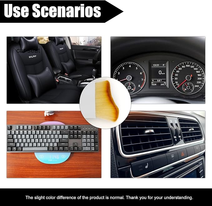 Car Cleaning Brush Soft Bristle Car Interior Dust Brush, suitable for cleaning car dashboards and air vent gaps, also usable on leather and computers, scratch-proof (White Handle)