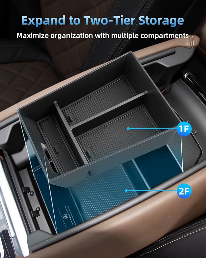 Center Console Organizer for 2020-2026 BMW X5/X6/X7, Armrest Storage Box with Removable Rubber Mat, 2020 2021 2022 2023 2024 2025 2026 BMW X5/X6/X7 Interior Accessories(Black)