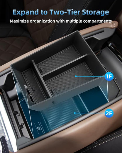 Center Console Organizer for 2020-2026 BMW X5/X6/X7, Armrest Storage Box with Removable Rubber Mat, 2020 2021 2022 2023 2024 2025 2026 BMW X5/X6/X7 Interior Accessories(Black)