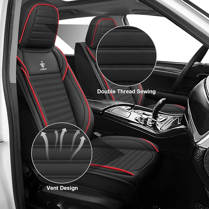 Seat Covers Full Set Fit for Nissan Rogue 2015-2026, Breathable and Comfortable Leather Car Seat Cover, Standard Waterproof Cushion Cover Auto Interior Accessories (Black Red)