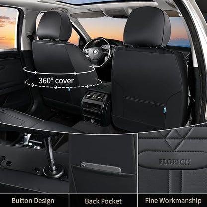FLORICH Seat Covers, Car Seat Covers Full Set, Luxury Nappa Leather Seat Covers, Breathable and Waterproof Car Seat Protector 5 Seat, Automotive Seat Covers Universal Fit for Most Cars-Coal Black