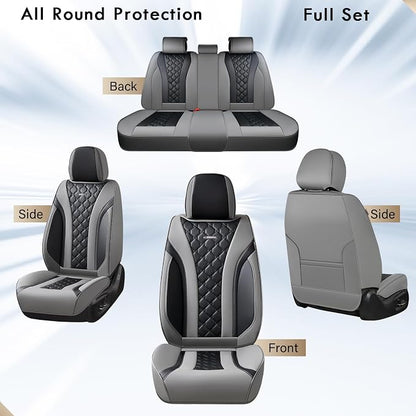 Coverado Car Seat Covers, Seat Covers Full Set, Gray and Black Car Seat Cover, Perforated Diamond Leather Seat Covers for Cars, Luxury Car Seat Cushion, Auto Seat Covers Universal Fit Most Cars