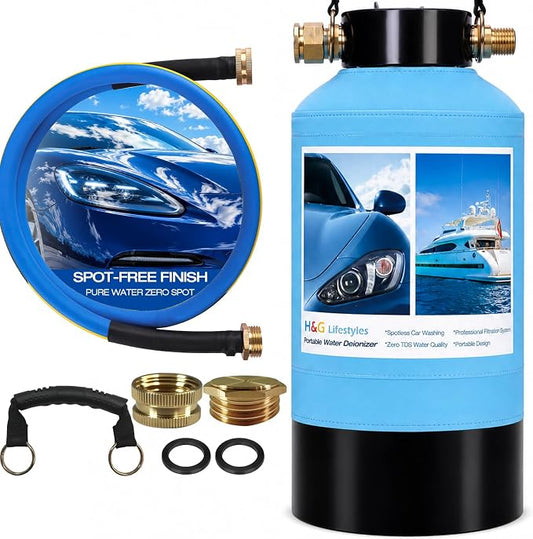 H&G lifestyles Water Deionizer for Car Washing, Spotless Water System Spot-Free Deionized Water,DI Water Filtration System for Vehicles Motorcycles Boats Solar Washing