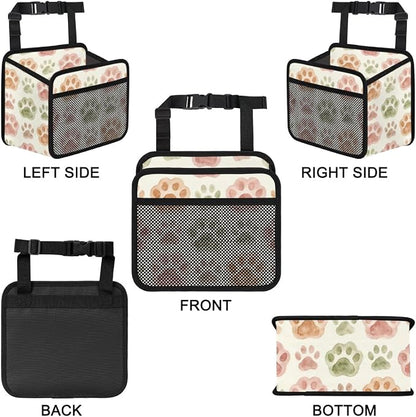 Car Backseat Organizer, PU Leather Back of Seat Car Hanging Organizer with Pockets Leakproof Car Garbage Bag Hanging Car Seat Storage Box Travel Accessories Foldable (Dogs Footprints)