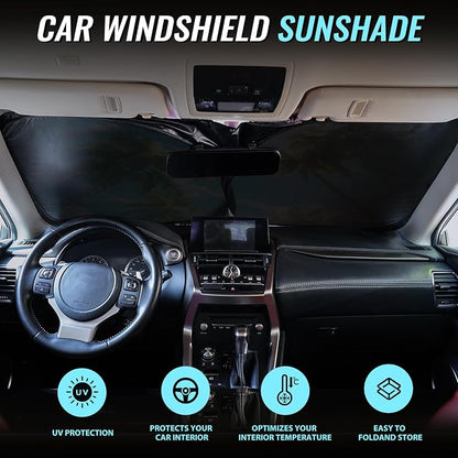 Avisky Windshield Sun Shade for Cars, Trucks & SUVs, Polyester Front Window Sunshade to Block UV Rays & Heat, Foldable Auto Front Windshield Cover, 57“x31”