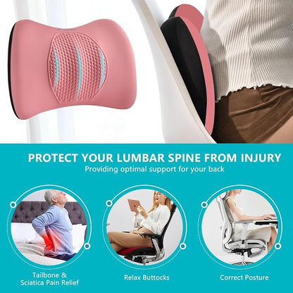 FLORICH Car Seat Cushion and Back Support for Office Chair Memory Foam Chair Cushions Pressure Relief Seat Pads with Gel Massage Point Lumbar Support (Light Pink)