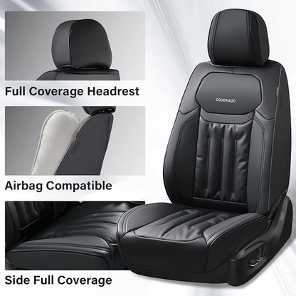 Coverado Front Seat Covers, Luxury Faux Leather Car Seat Protector, Waterproof Seat Covers Seat Cushion, Black Automotive Seat Covers Universal Fit for Most Cars
