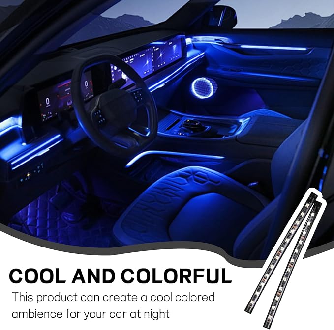 Car LED Strip Light, 12V 24 LED Interior Atmosphere Lights Under Dash Ambient Night Light, Universal Auto Interior Decorative Lamp with USB Port, Truck SUV Car Accessories (Blue, USB)