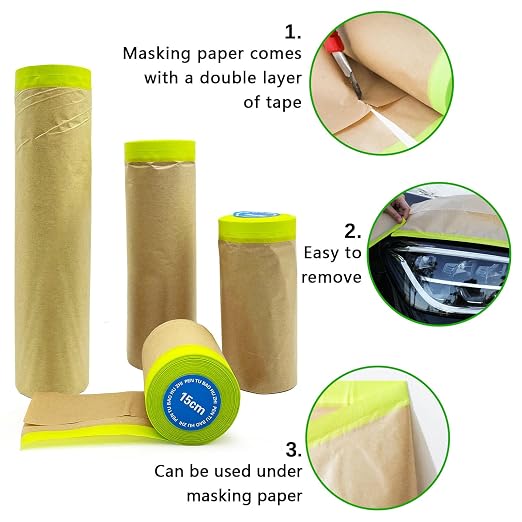 Tape and Drape - Paint Masking Paper, 4 Sizes (6",12",18",24"), 200ft Car & Furniture Protection Covering Paper, Paint Tape, Assorted Masking Paper