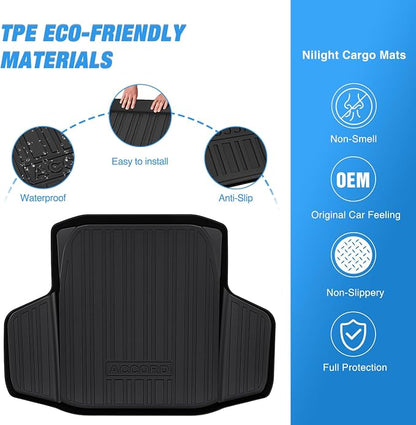 Nilight Cargo Mats for Honda Accord Sedan (Include Hybrid) 2023 2024 2025,All Weather Protection Heavy Duty Cargo Liners