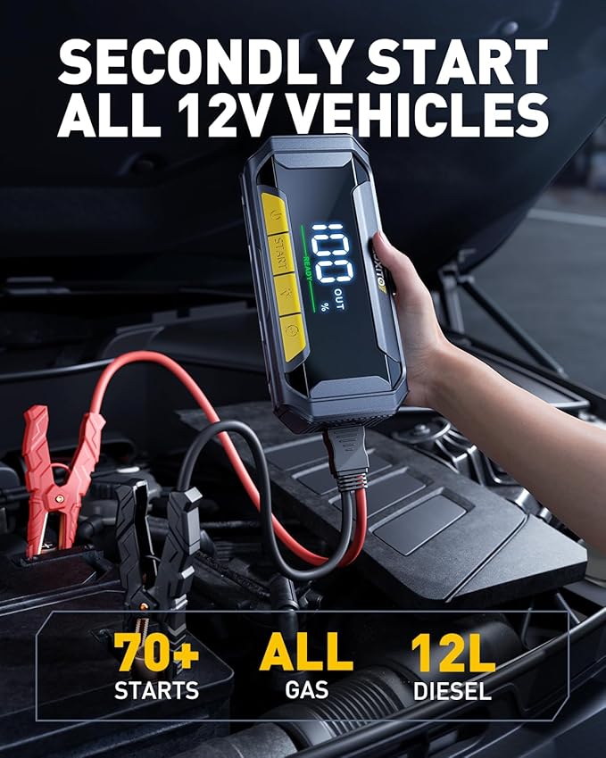 AUXITO 8000A Portable Jump Starter for All Gas/12L Diesel, 20000mAh Car Battery Booster Jump Pack, Jump Box for Car with 60W Fast Charging, LCD Screen Display, 700LM LED Light
