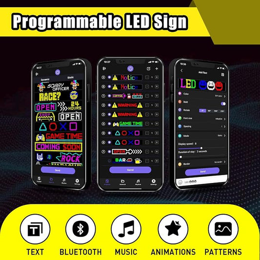 Programmable LED Signs | Flexible LED Advertising Sign | Bluetooth APP | Custom Editor Animations/Text/Graffiti (23"x 5")