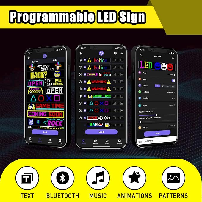 Programmable LED Car Sign | Message Scrolling LED Display for Indoor | Bluetooth APP | Custom Editor Animations/Text/Graffiti