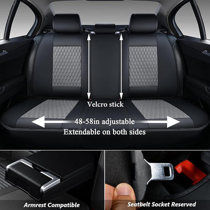 Coverado Leather Rear Seat Covers for Cars, Waterproof Back Seat Cover, Universal Automotive Seat Cushion Protector for Most Cars Trucks SUV (Black&Gray)