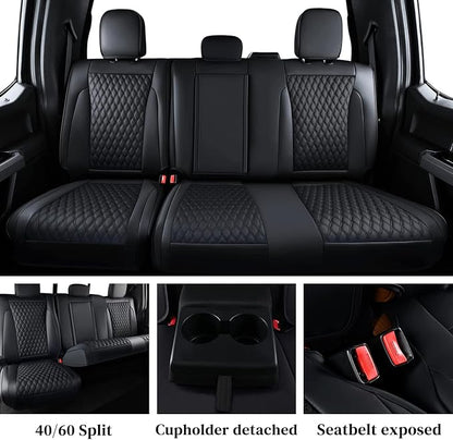 Coverado Full Set F150 Seat Covers, Waterproof Faux Leather Full Coverage Protector for 2015-2026 Ford F150 & 2017-2026 F250 F350 F450 Crew Cab, Black Truck Interior Car Seat Cushion Covers