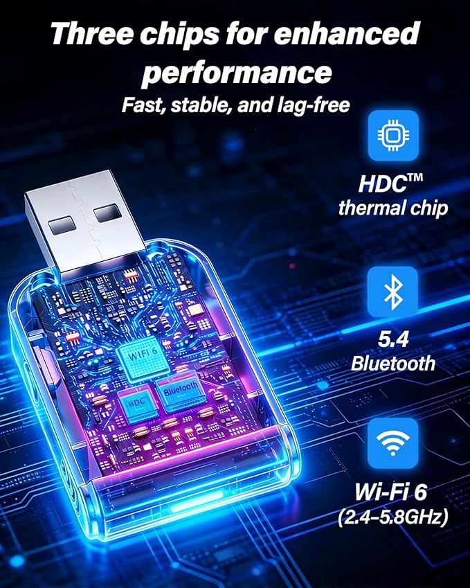 Wireless CarPlay Adapter, Dual System iOS10+ Android11+, One-Click Disconnect, Metal Fast Heat Dissipation, HD Video Playback, Latest WiFi Bluetooth, Fast Connect, Plug and Play