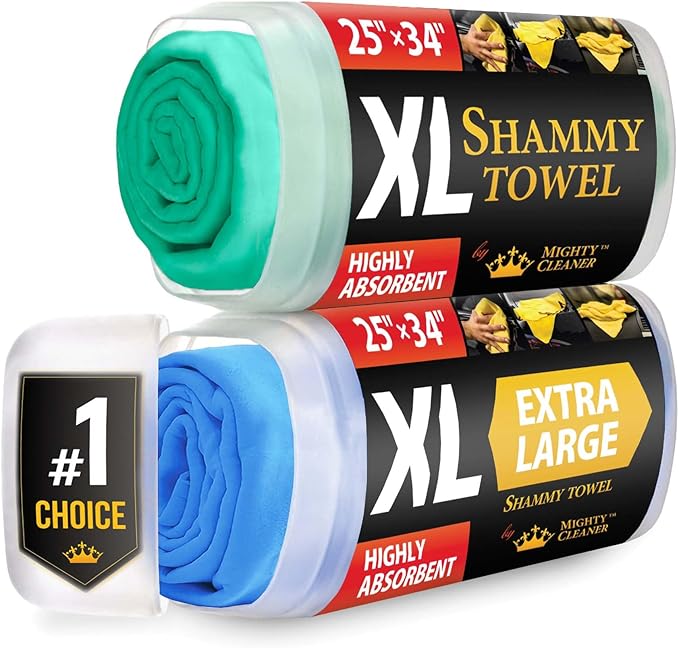 Premium XL Shammy Towel for Car - 2pk (34”x25”) - Super Absorbent Chamois Cloth - Spots & Scratch-Free - Reusable Car Drying Towel
