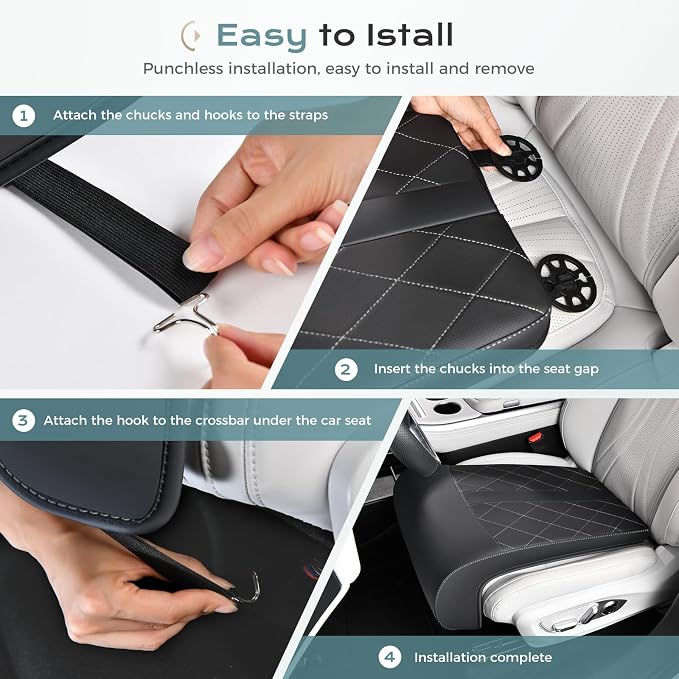Coverado Car Seat Extender Leg Support, Leather Leg Extender Cushuin for Car Seats, Waterproof Car Seat Cushions Universal Fit for Most Vehicles (Black)